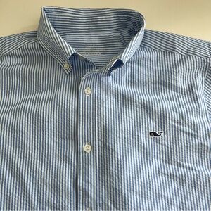 Vineyard Vines Performance Men’s Blue Seersucker Short Sleeve Button down medium